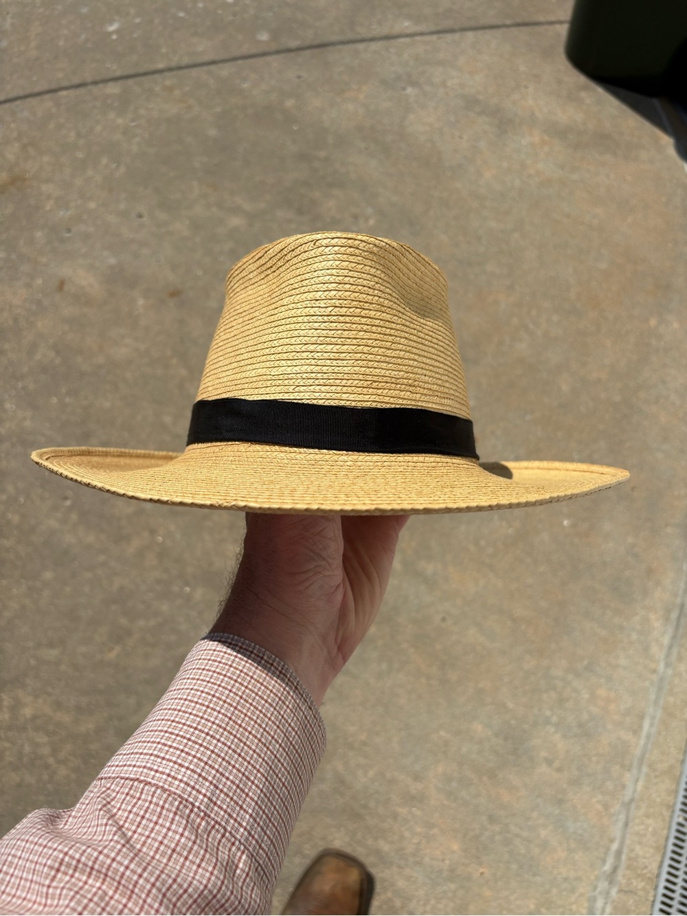 Straw Fedora Hat with Black Band - Men's Sun Hat